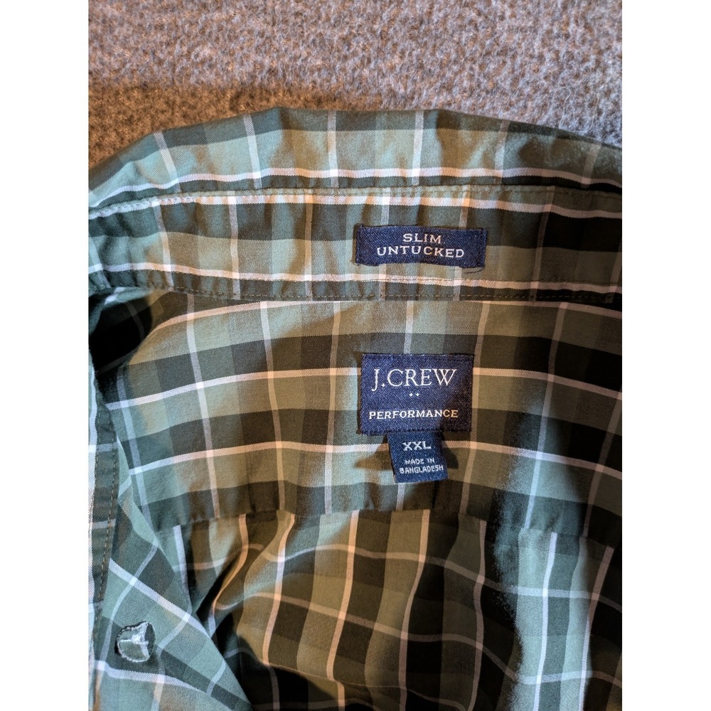J. Crew Men's Shirt Green Plaid Performance Slim Untucked Button Down Size XXL - Picture 8 of 9
